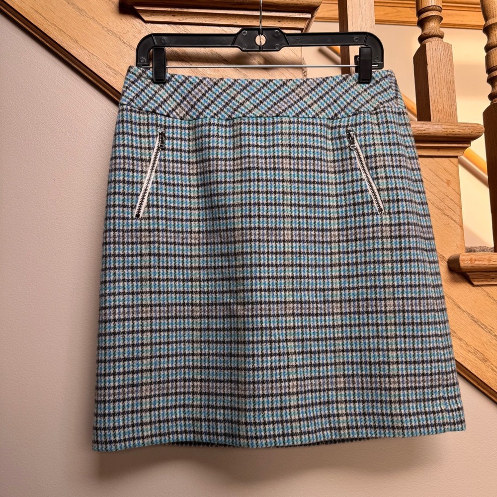 Talbots Women Plaid Wool Blend A Line Skirt 4 Zip Pockets Clueless Preppy Career